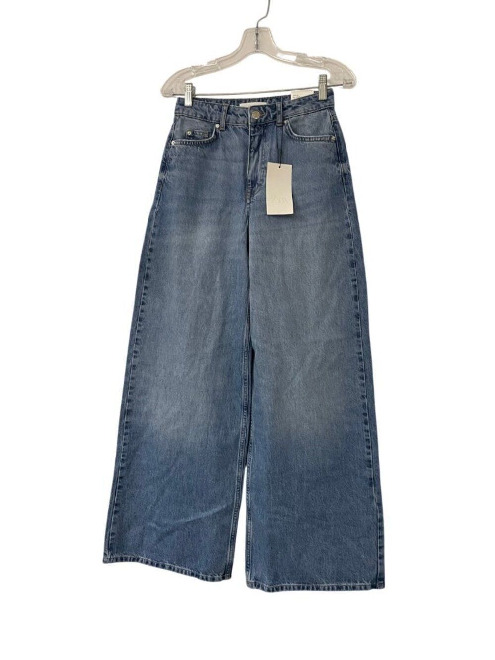 Zara Womens Jeans EU 34 US 2 Blue Wide Leg Full Length High Waisted 1887/068 NWT